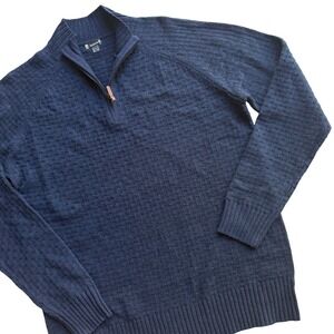 Smartwool Quarter Zip Sweater Mens XL Navy Blue Textured Waffle Knit Wool Blend